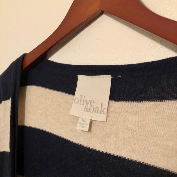 Olive & Oak Navy Blue Tan Striped Cardigan - Picture 6 of 7